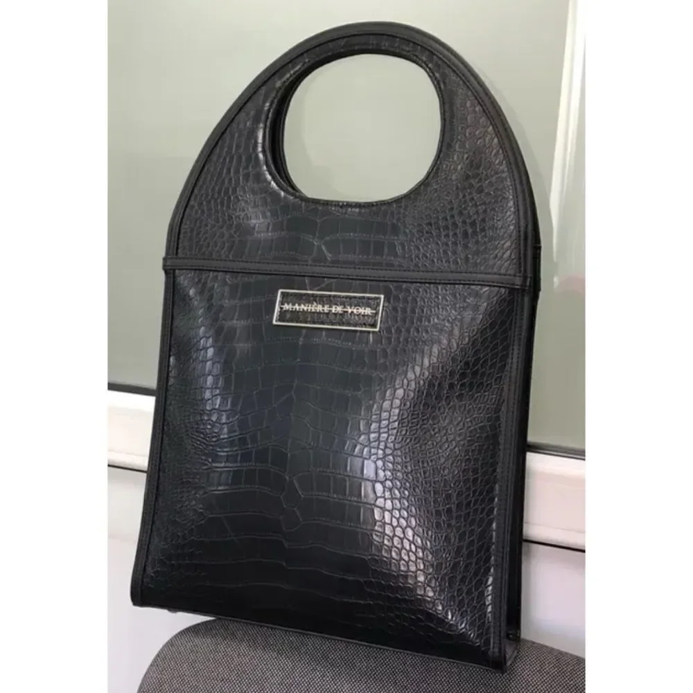 Rare Manière De Voir Vegan Leather  Black Crocodile Everything Purse